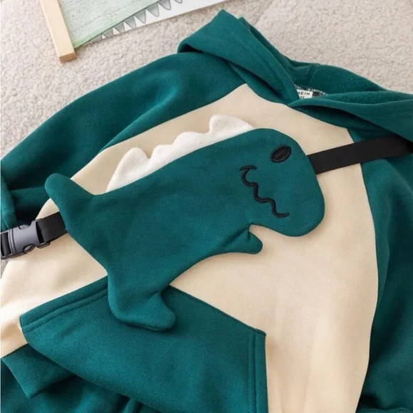 Sz 4Y Shein 3 pcs set boys Green Dinosaur Hoodie and Pants Set - Picture 6 of 16